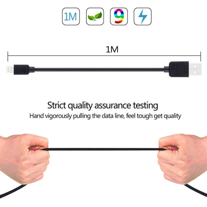 HAWEEL 1m High Speed 35 Cores 8 Pin to USB Sync Charging Cable for iPhone, iPad(Black)