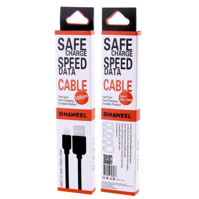 HAWEEL 1m High Speed 35 Cores 8 Pin to USB Sync Charging Cable for iPhone, iPad(Black)