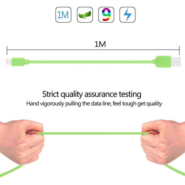 HAWEEL 1m High Speed 35 Cores 8 Pin to USB Sync Charging Cable for iPhone, iPad(Green)