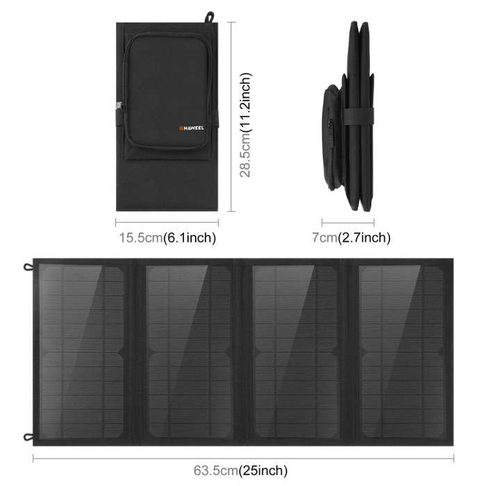 HAWEEL 24W 4 Panels Foldable Solar Panel Charger Bag with 5V / 3.1A Max Dual USB Ports, Support Q...