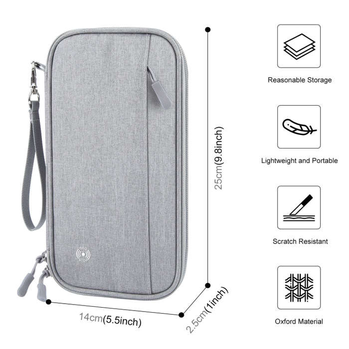 HAWEEL Clutch Bag Passport Wallet Document Organizer Credit Cards Case Bag (Grey)