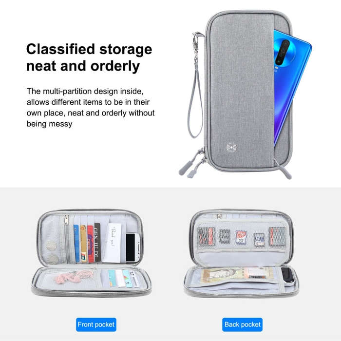 HAWEEL Clutch Bag Passport Wallet Document Organizer Credit Cards Case Bag (Grey)