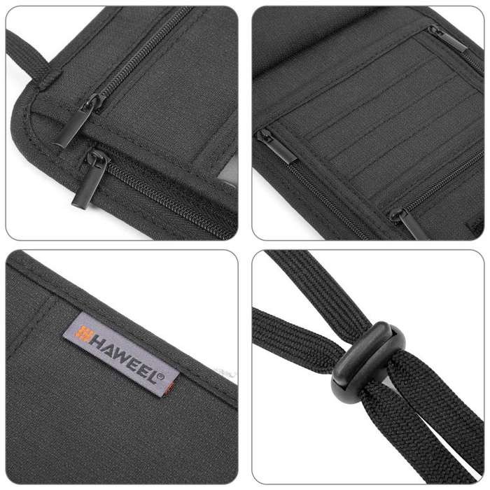 HAWEEL Neck Passport Wallet Bag Document Organizer Credit Cards Case Bag (Black)