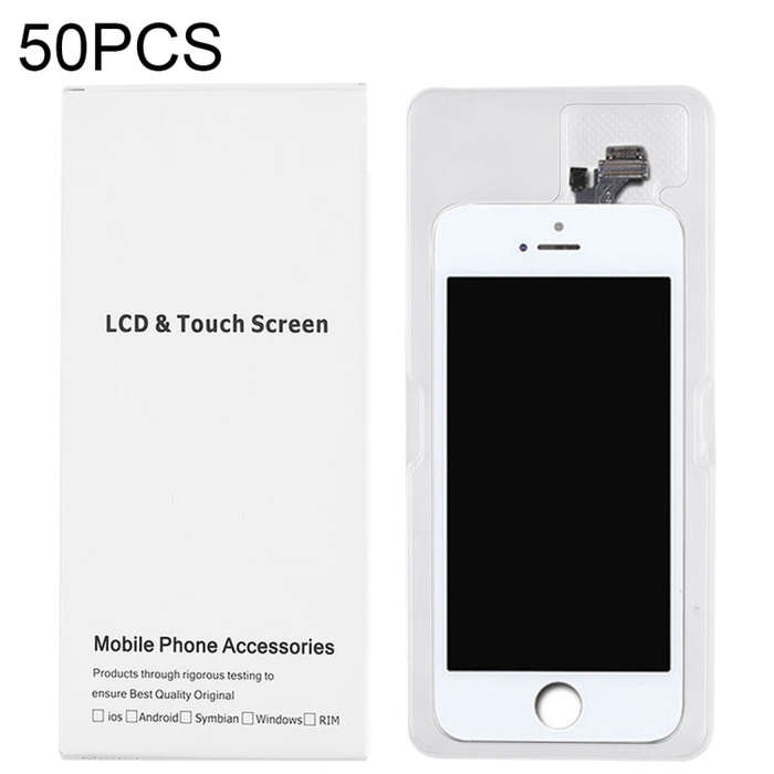 50 PCS Cardboard Packaging White Box for iPhone 5 LCD Screen