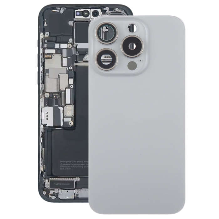 For iPhone 15 Pro Max Glass Battery Back Cover with Camera Lens Cover(Grey)