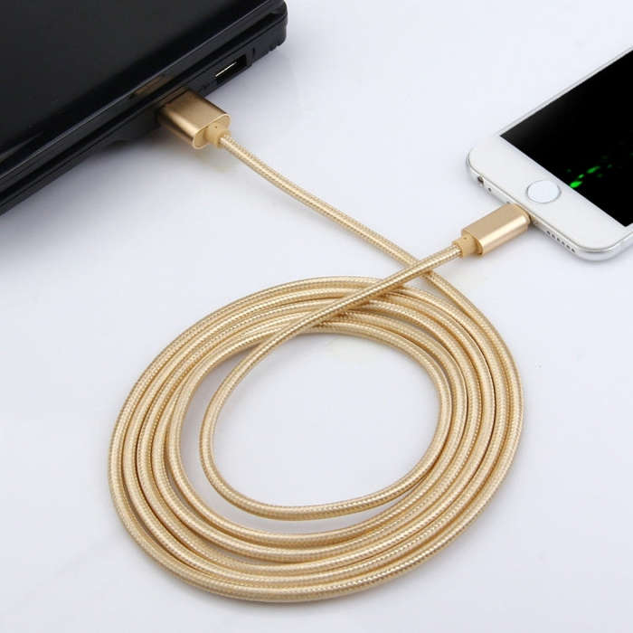 2m Woven Style Metal Head 84 Cores 8 Pin to USB 2.0 Data / Charger Cable(Purple)