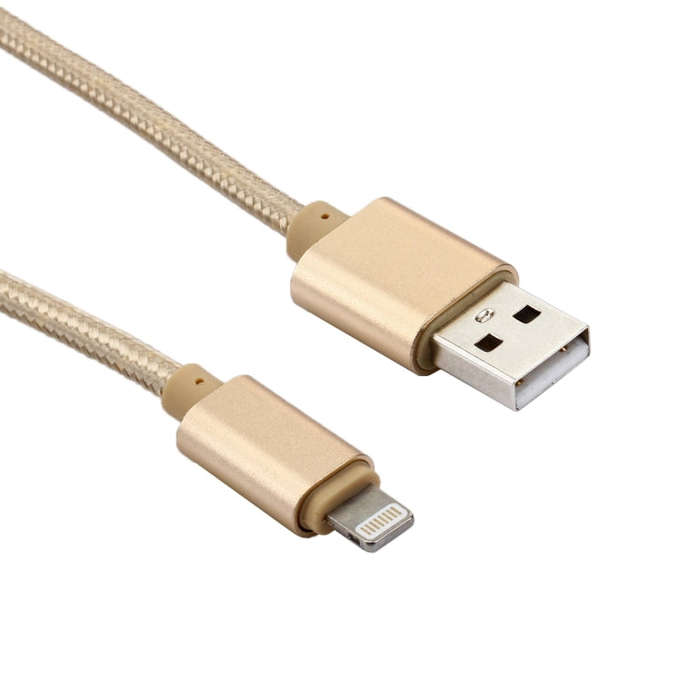 1m Woven Style Metal Head 84 Cores 8 Pin to USB 2.0 Data / Charger Cable(Gold)