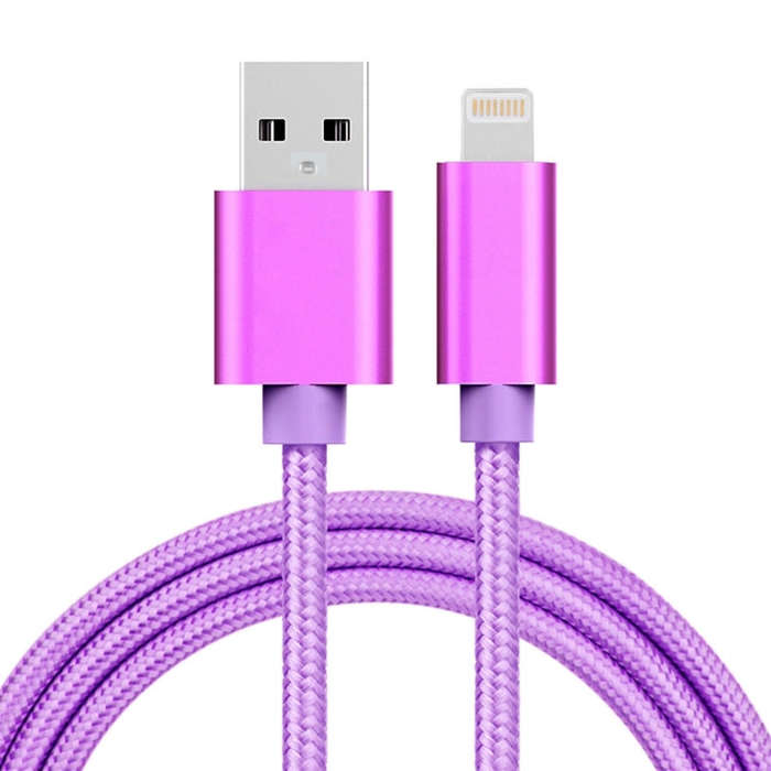 1m 3A Woven Style Metal Head 8 Pin to USB Data / Charger Cable(Purple)