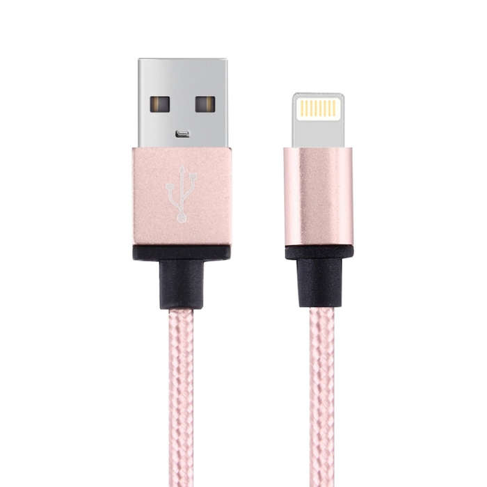 1m Woven Style Metal Head 58 Cores 8 Pin to USB 2.0 Data / Charger Cable(Pink)