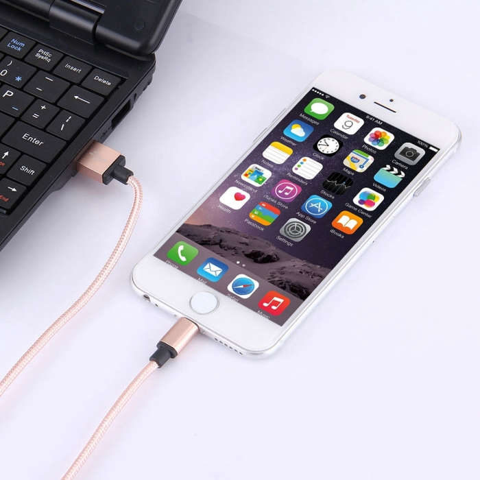 1m Woven Style Metal Head 58 Cores 8 Pin to USB 2.0 Data / Charger Cable(Pink)