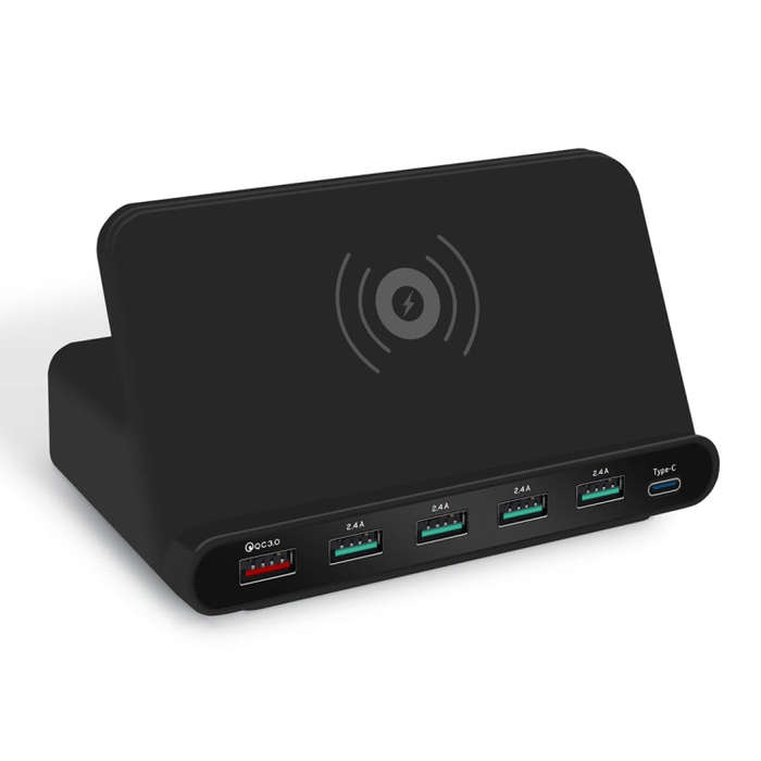 828W 7 in 1 60W QC 3.0 USB Interface + 4 USB Ports + USB-C / Type-C Interface + Wireless Charging...
