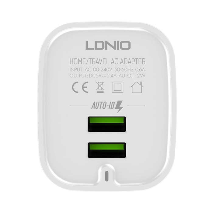 LDNIO A201 2.4A Dual USB Charging Head Travel Direct Charge Mobile Phone Adapter Charger With 8 P...