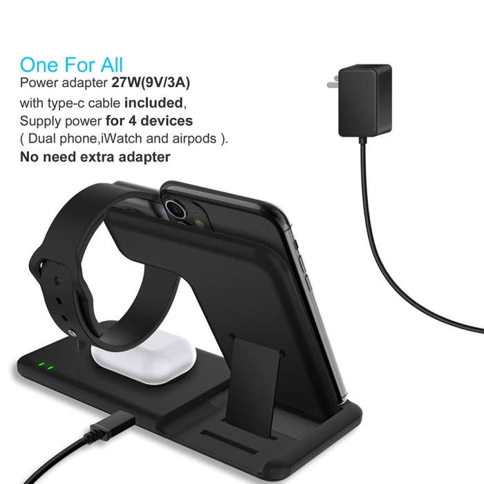 Q20 4 In 1 Wireless Charger Charging Holder Stand Station with Adapter For iPhone / Apple Watch /...
