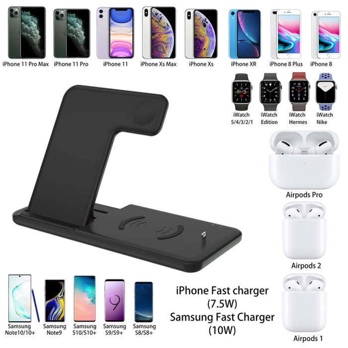 Q20 4 In 1 Wireless Charger Charging Holder Stand Station with Adapter For iPhone / Apple Watch /...