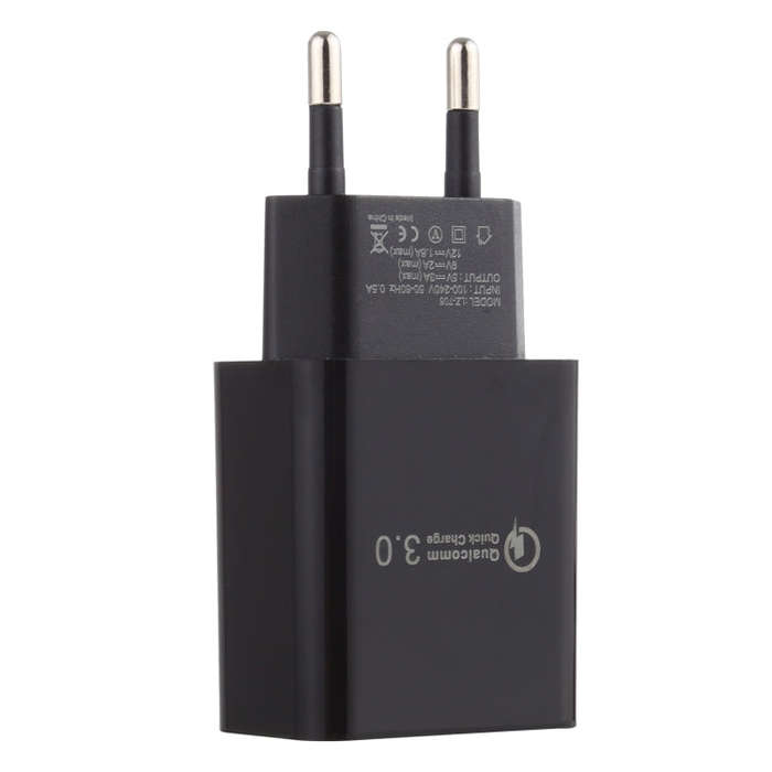 LZ-706 QC3.0 Single USB Port Travel Charger, EU Plug (Black)