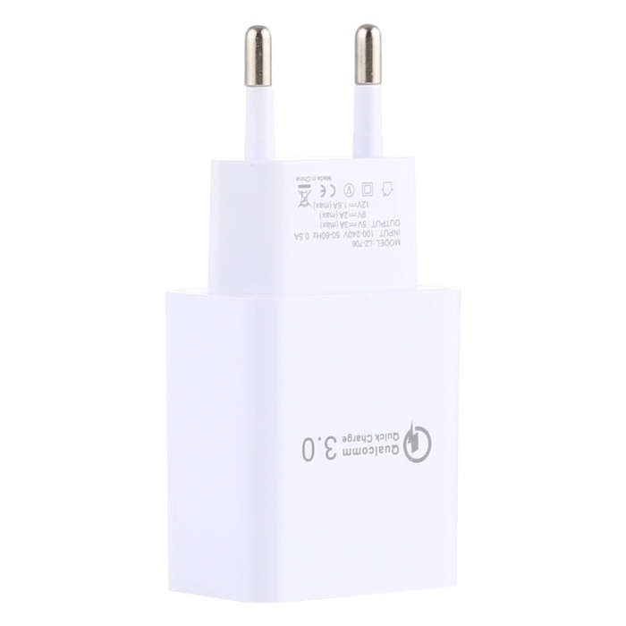 LZ-706 QC3.0 Single USB Port Travel Charger, EU Plug (White)