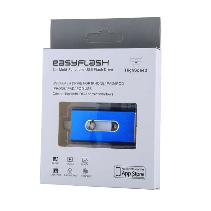 RQW-02 3 in 1 USB 2.0 & 8 Pin & Micro USB 128GB Flash Drive(Blue)