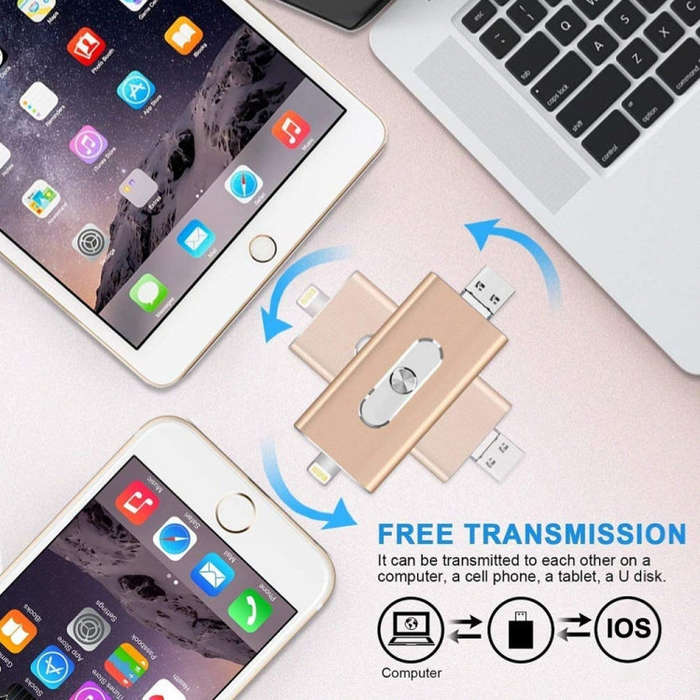 RQW-02 3 in 1 USB 2.0 & 8 Pin & Micro USB 128GB Flash Drive(Red)