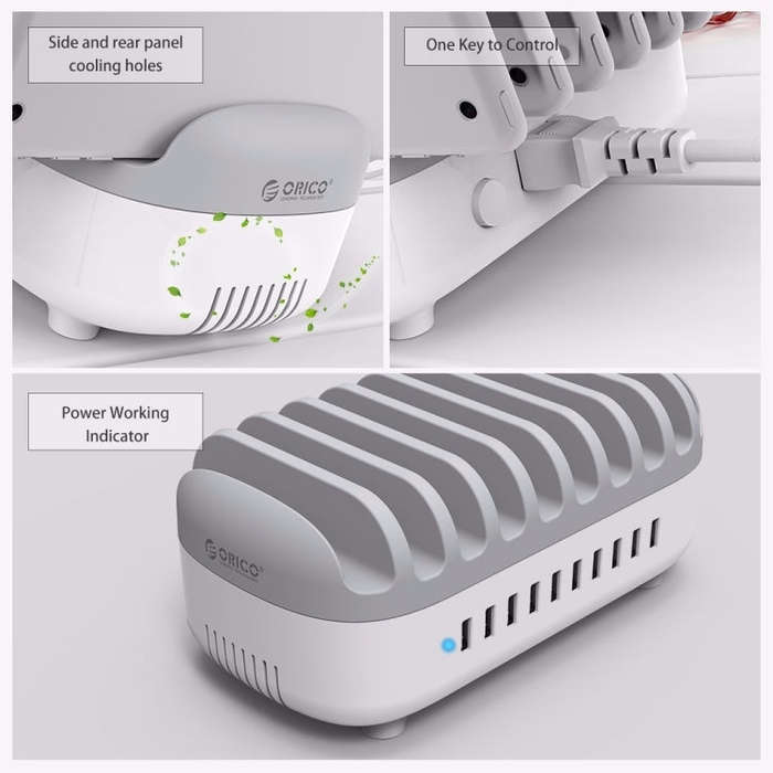 ORICO DUK-10P 120W 10 USB Ports Smart Charging Station with Phone & Tablet Stand, EU Plug(White)