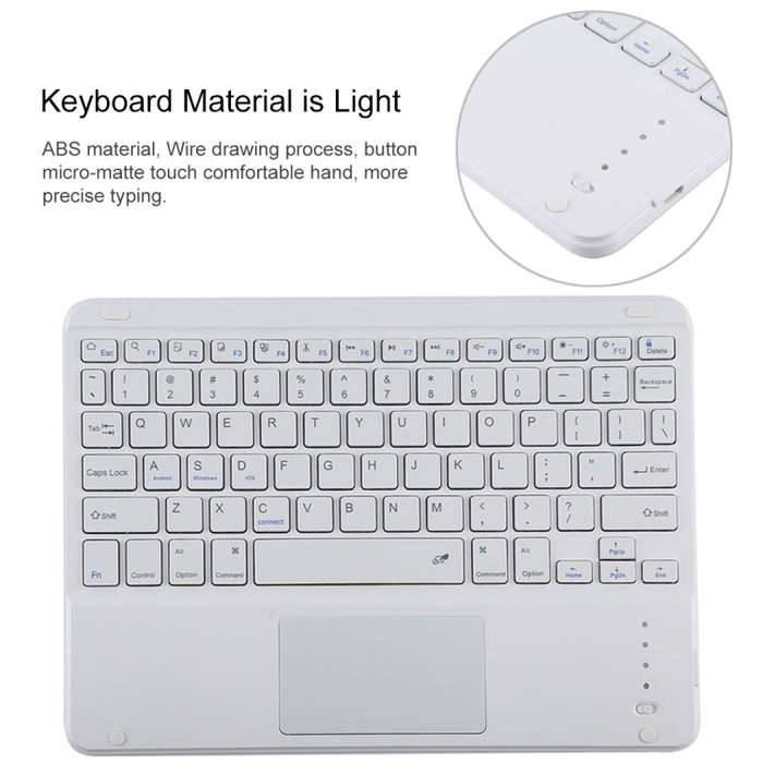 TG-102BC Detachable Bluetooth White Keyboard + Microfiber Leather Tablet Case for iPad 10.2 inch ...