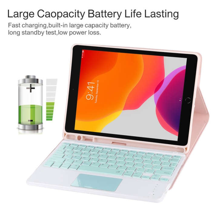 TG-102BC Detachable Bluetooth Green Keyboard + Microfiber Leather Tablet Case for iPad 10.2 inch ...
