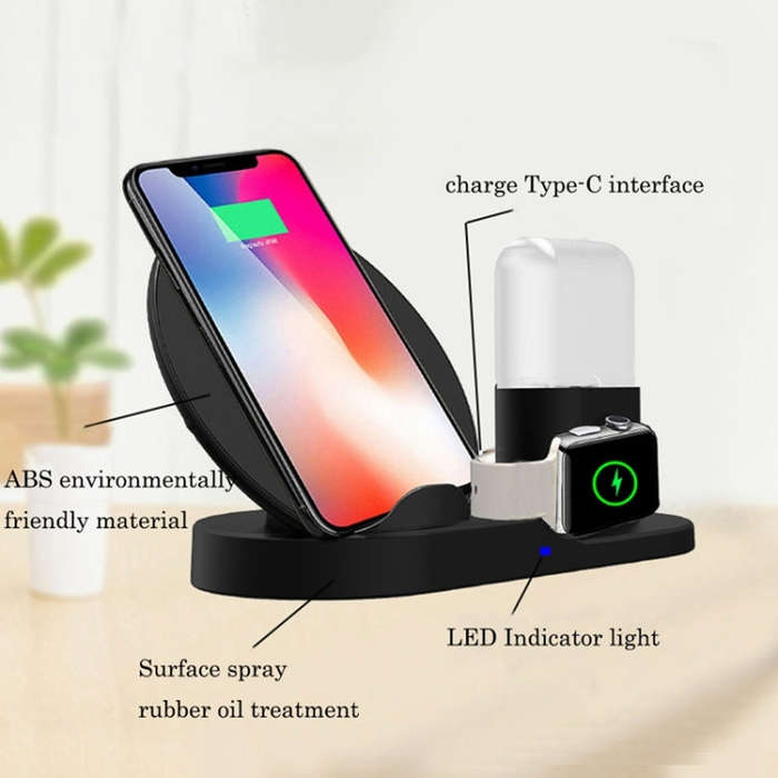 N30 3 in 1 Fast Wireless Charger Holder for Qi Standard Smartphones & iWatch & AirPods(Black)