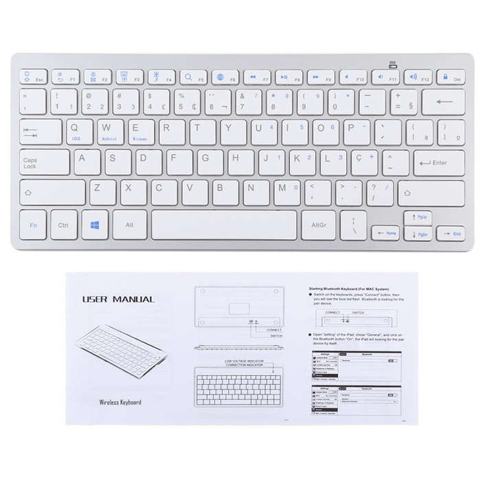 WB-8022 Ultra-thin Wireless Bluetooth Keyboard, Portuguese Keys(Silver)