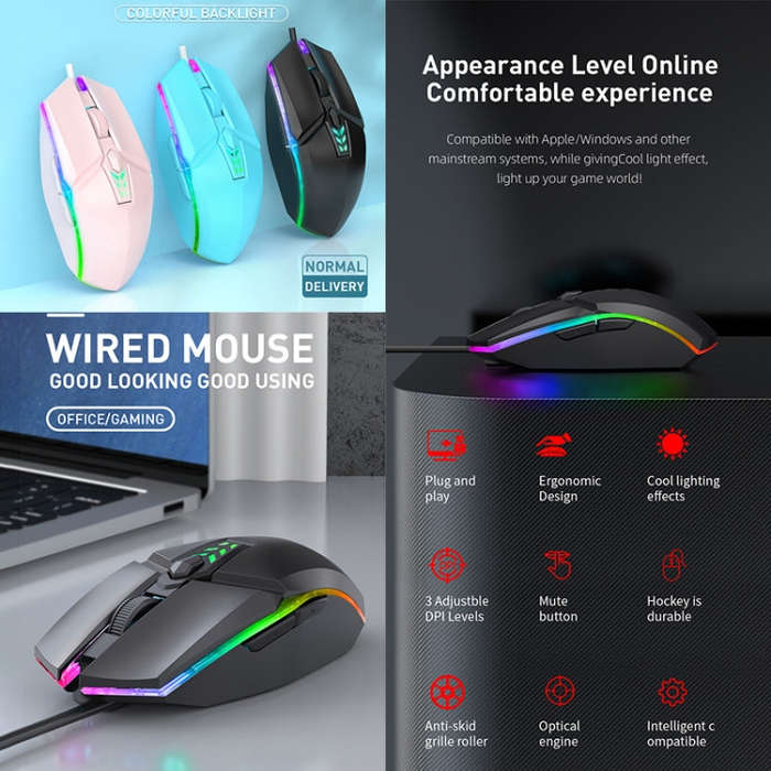 S700 Colorful Light USB Wired Office Gaming Mouse (Blue)