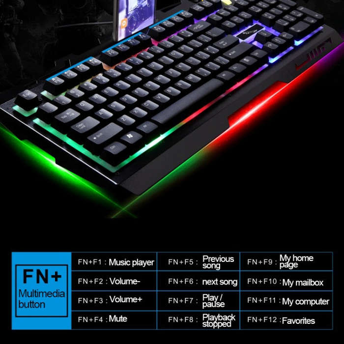 ZGB G700 104 Keys USB Wired Mechanical Feel Glowing Metal Panel Suspension Gaming Keyboard with P...