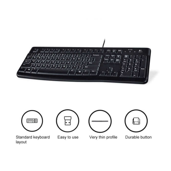 Logitech K120 USB Waterproof Splash Wired Keyboard for Desktop Computers / Laptops(Black)