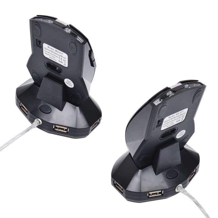 MZ-011 2.4GHz 1600DPI Wireless Rechargeable Optical Mouse with HUB Function(Black)