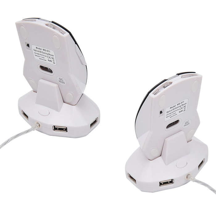 MZ-011 2.4GHz 1600DPI Wireless Rechargeable Optical Mouse with HUB Function(White + Royal Blue)