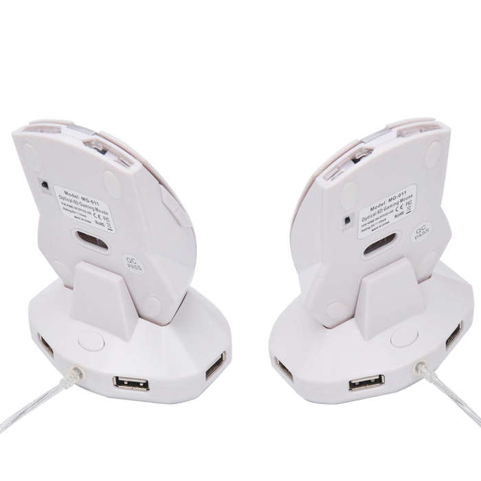 MZ-011 2.4GHz 1600DPI Wireless Rechargeable Optical Mouse with HUB Function(Pearl White)