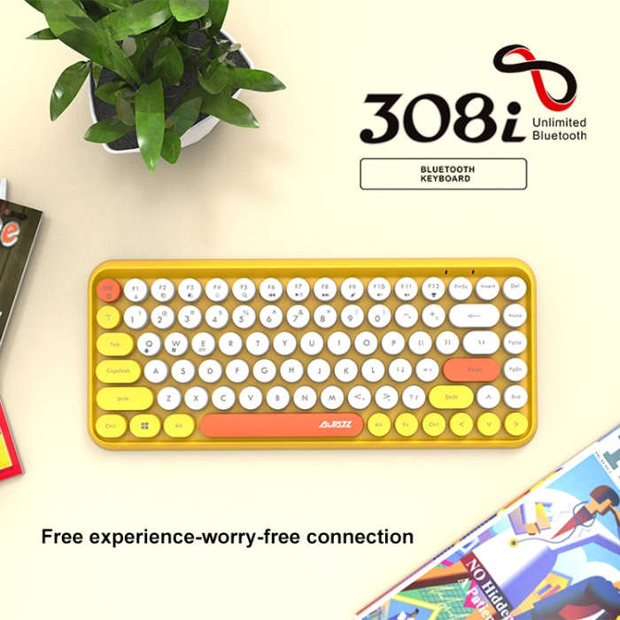 Ajazz 308I 84 Keys Tablet Mobile Phone Computer Household Office Bluetooth Keyboard(Yellow)