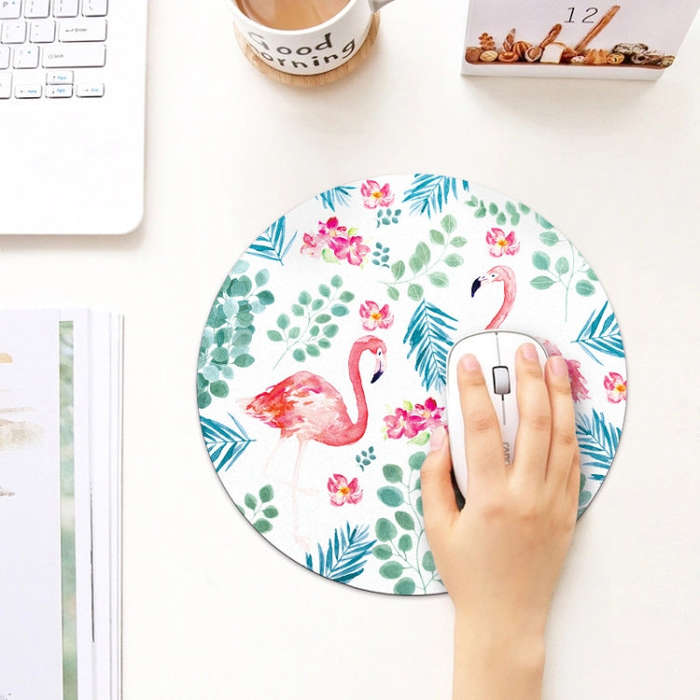 Printed Flamingo Pattern Circular Mouse Pad, Diameter: 22cm
