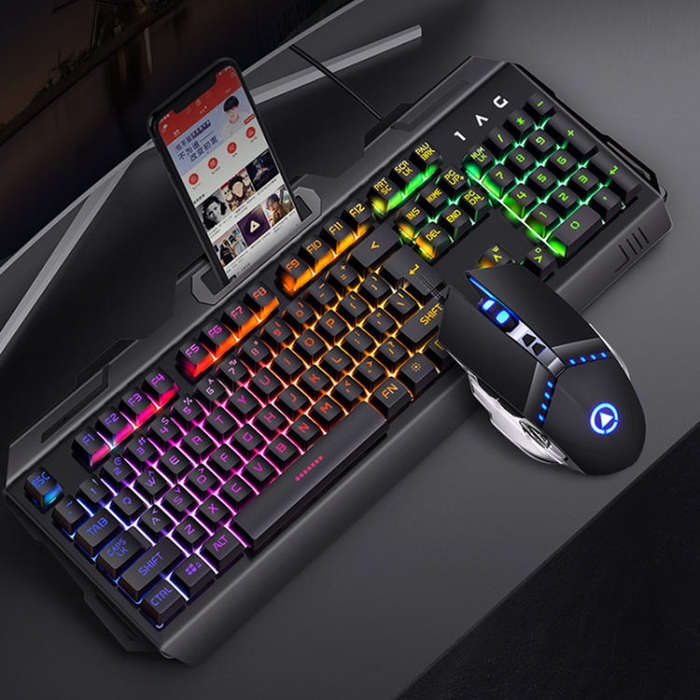 YINDIAO V2 Silent Mechanical Feel Gaming Keyboard Mouse Set (Black)