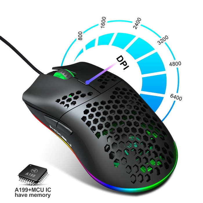 HXSJ J900 6 Keys RGB Lighting Programmable Gaming Wired Mouse (Black)