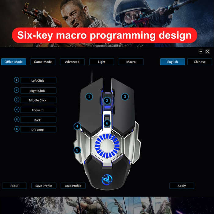 HXSJ J700 Colorful Lighting Programmable E-sports Gaming Wired Mouse