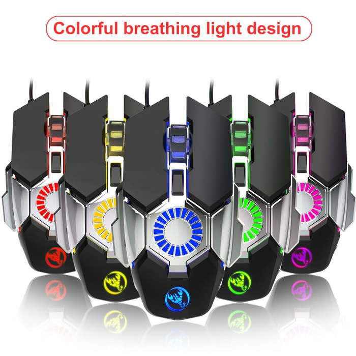 HXSJ J700 Colorful Lighting Programmable E-sports Gaming Wired Mouse