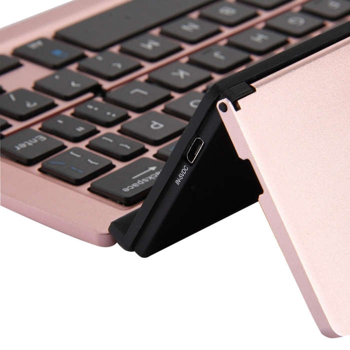 F18 Ultra-slim Rechargeable Foldable 58 Keys Bluetooth Wireless Keyboard with Holder(Rose Gold)