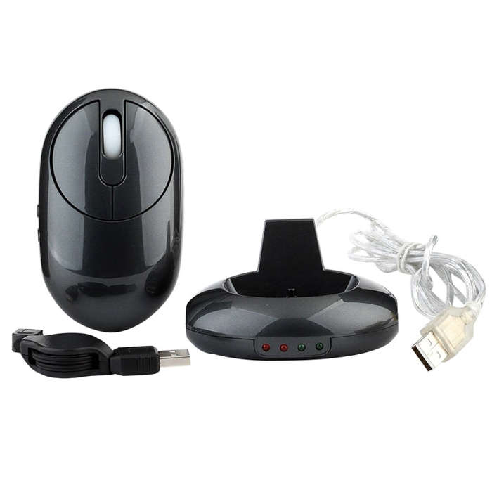 MZ-012 2.4G 1200 DPI Wireless Rechargeable Optical Mouse with 3 Ports USB HUB / Charging Dock(Grey)