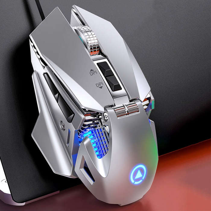 YINDIAO G10 7200DPI 7-modes Adjustable 7-keys RGB Light Wired Metal Mechanical Hard Core Macro Mo...