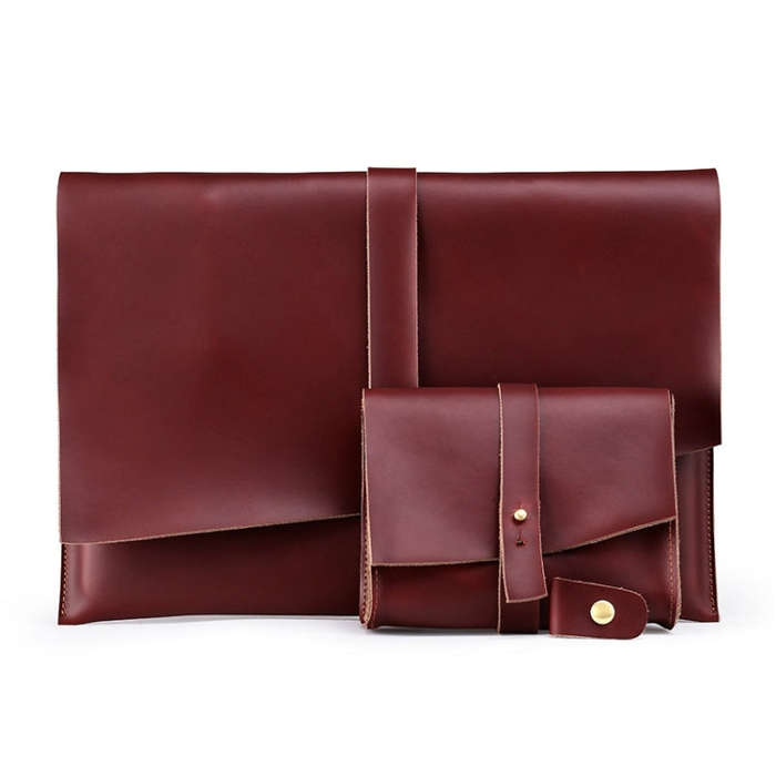 Universal Genuine Leather Business Power Adapter Laptop Tablet Bag with Cable Winder, For 12 inch...