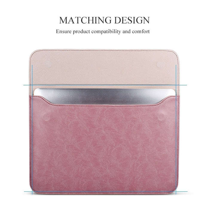 PU01S PU Leather Horizontal Invisible Magnetic Buckle Laptop Inner Bag for 14.1 inch laptops (Pink)