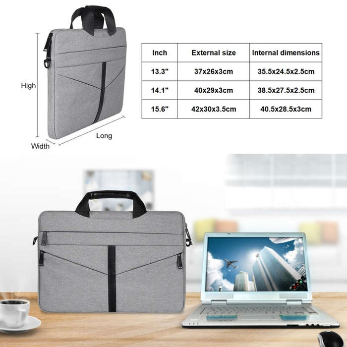 14.1 inch Breathable Wear-resistant Fashion Business Shoulder Handheld Zipper Laptop Bag with Sho...