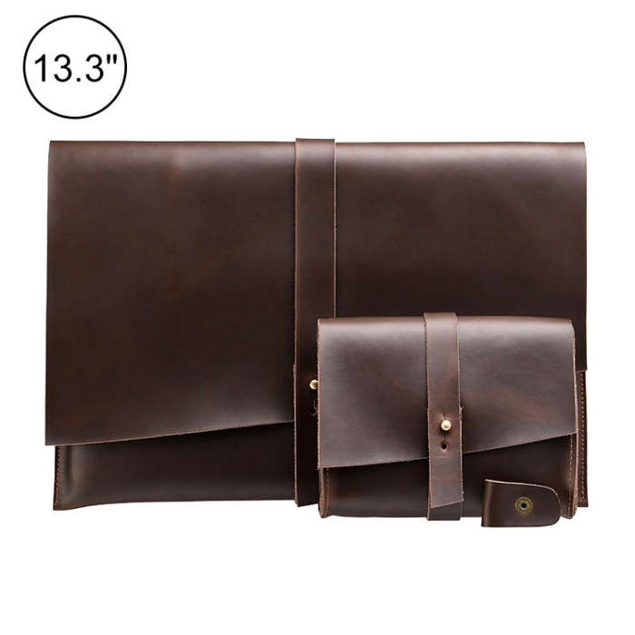 Universal Genuine Leather Business Power Adapter Laptop Tablet Bag with Cable Winder, For 13 inch...