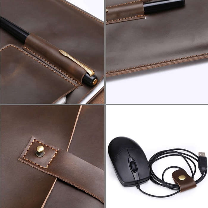Universal Genuine Leather Business Power Adapter Laptop Tablet Bag with Cable Winder, For 13 inch...