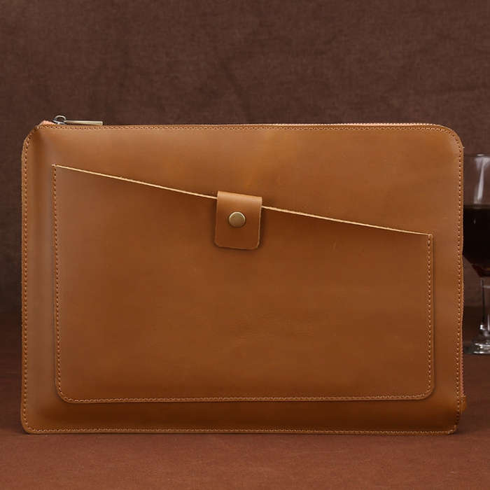 Universal Genuine Leather Business Laptop Tablet Zipper Bag For 13.3 inch and Below(Yellow)