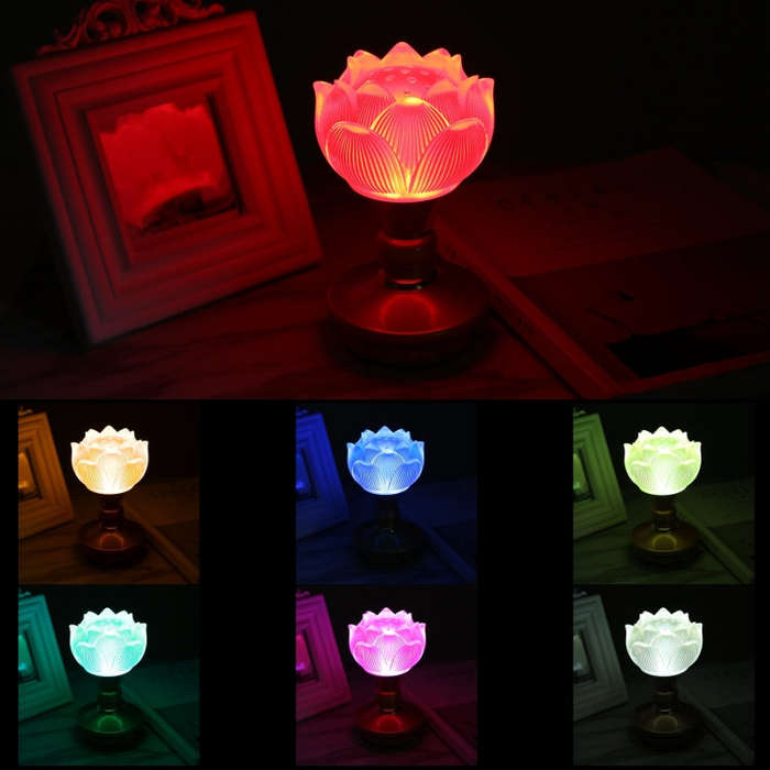2pcs Household LED Lotus Lights for Buddha Electronic Altar Lamp, CN Plug(Colorful Light)