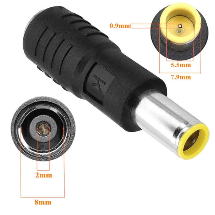 DC 8.0mm x 2.0mm Female to DC 7.9mm x 0.9mm Male Adapter for Solar Panels (Black)